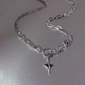 Kpop Zircon Cross Star Beaded Necklace Men Imitation Pearl Star Pendant Necklaces Y2K Hiphop Star Tassel Choker Necklace Unisex. 