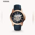 Fossil Grant Blue Dial Blue Leather Strap Automatic Watch For Men - ME3102. 