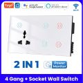 Tuya Smart WiFi Smart 4 Gang + Socekt Touch Wall Switch with Power Socket | 4 Gang 2-in-1 | Alexa & Google Assistant | Smart Home Automation | Touch Control Light & socket. 