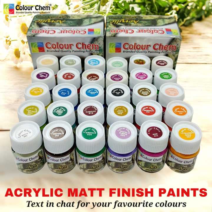 Color Chem Official Acrylic Fabric Colours Matt Finish Paints: Pack of 06/12/18/24/30/36 Available in all Shades Acrylic Fabric Paints
