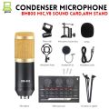 Condenser Microphone BM800 Full Kit & Adjustable MIC & V8 Sound Card & Suspension Scissor Microphone stand. 