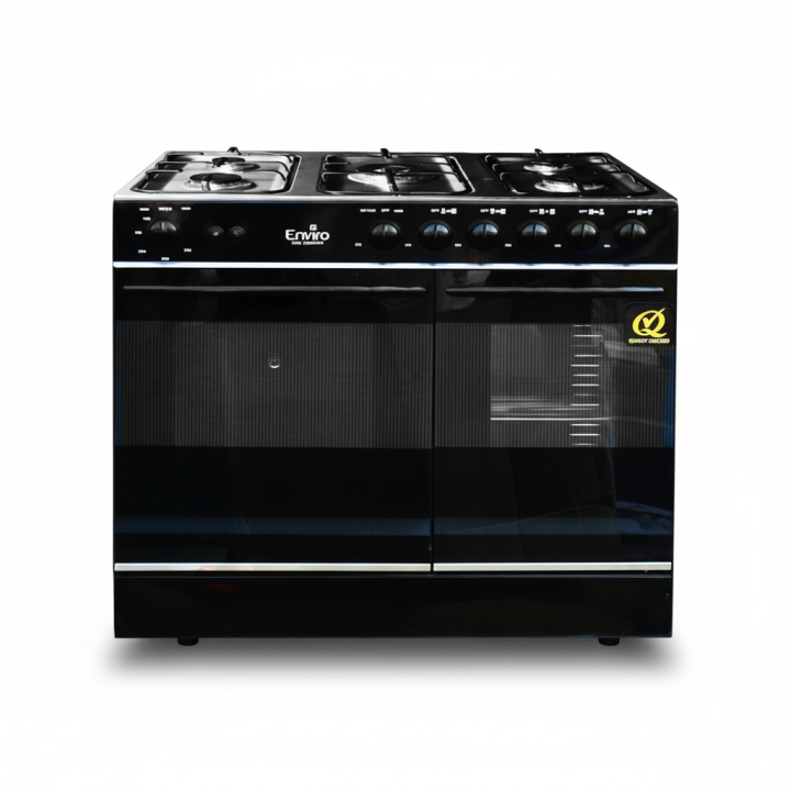 Enviro Gas Stove ECR-5-16 | 5 Burner, Double Door Grill & Baking, Brass Gas Cock, Full Iron Body, High-Temperature Resistant