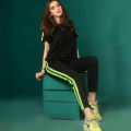 Black with Green Stripes Gym Suit for Women - Trendy and Comfortable. 