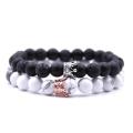 2Pcs Couples Men Women Alloy Crown Natural Stone Beads Bracelets Jewelry Gift. 