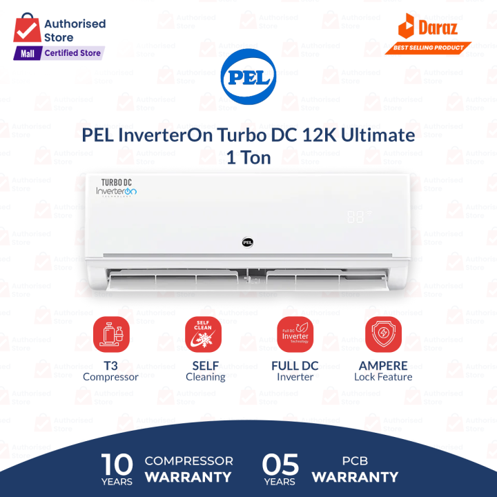 PEL InverterOn Turbo DC 12K  Ultimate (H&C) Air Conditioner- T3 Compressor-Ampere Lock-Self Cleaning  with 10 years compressor warranty\Free Installation