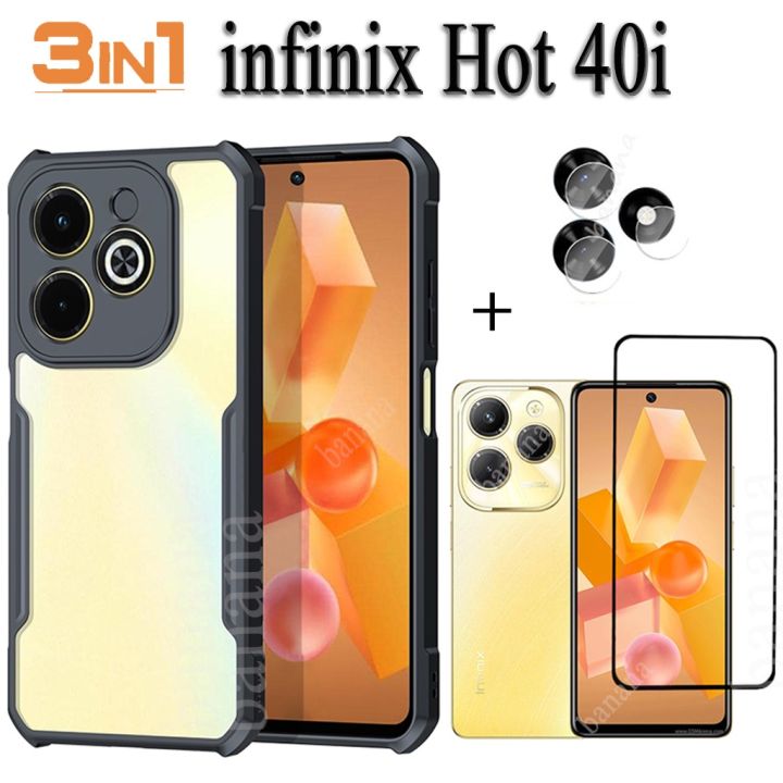 infinix Hot 40i Shockproof Phone Case For infinix Hot40i Hot 30i 30 play 3 in 1 Full Cover Tempered Glass Front Film Back Lens Protector