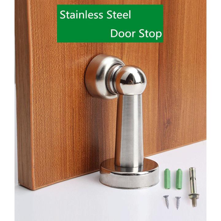 Silver Stainless Steel Door Stopper Soft-Catch Magnetic Door Stop In Brushed Satin Nickel Wall Mount By Lizavo