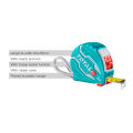 TOTAL Steel Measuring Tape with Metric and Inch, 3 Stop Button Function, Rubber Cover. 
