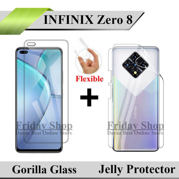 INFINIX Zero 8 Unbreakable Gorilla Glass Screen Protector + Back Jelly Protector Clear Soft Film Protection Hydrogel Film Protector For INFINIX Zero 8