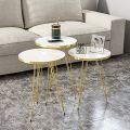 Modern Coffee Table Set Of 3 Pieces For Luxury Living,Premium Quality Nesting Tables Wood With Metal Stand Available With Easy Assembly, Home Decoration Round Stylish Side Table With MDF Top,Trendy Design Nesting Tables Set Of Three Coffee Tea Table. 