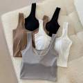 Ice Silk Tank Top Wireless Paded Lingerie Push Up Seamless Padded Vest Crop Top Tee Camisole Female Sleep Cami Bra. 