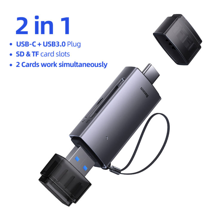 【AiBaby Store】（NEW）Baseus Card Reader USB 3.0 Type C to Micro SD TF Memory Card Reader 2 in 1 For PC Accessories Smart Cardreader Adapter