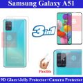 Samsung Galaxy A51 Full Black 9D5D6D10D11D21D Tempered Glass Screen Protector Full Glue  + Back Camera 9H Gorilla Flexible Protector + Back Jelly Protector Clear Soft Protection Film Transparent Hydrogel Film Protector For Samsung Galaxy A51. 