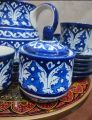Blue Pottery Tea Set, 15 Pcs, 6 Person Serving. 