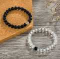 Korean Bohemian Beads Black & Transparent Glass Couple Bracelet For Men's And Women High Quality Pack Of 2 Marble Stone Pair. 