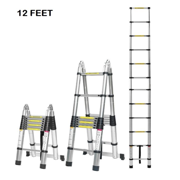 Mult-Purpose Extendable Ladder Alminium Telescopic Ladder 14  Feet Double Side 3.2 Meter (1.6m plus 1.6m) 10 steps LoFeet Ladder Telescopic Folding Ladder