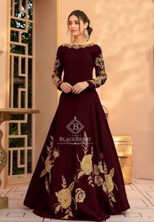 4%20Bunch%20Flowers%20Maxi%20Fashion%20Party%20Wear%20Stitched%C2%A0Dress%20For%20Womens%20By%20-%20Image%203