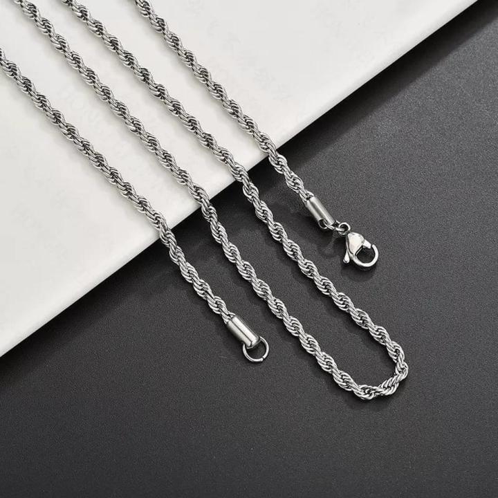 Solid Silver Italian Cuban Link Thin Silver Color Stainless Steel Neck Chain for Male/Female