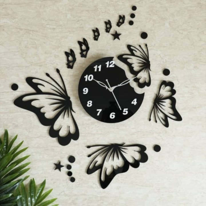 Beautiful Butterfly Black Wall Clock Modern Wall Art Home Decor Flying Butterflies Wall Clock Decorative Escape Clock Watch