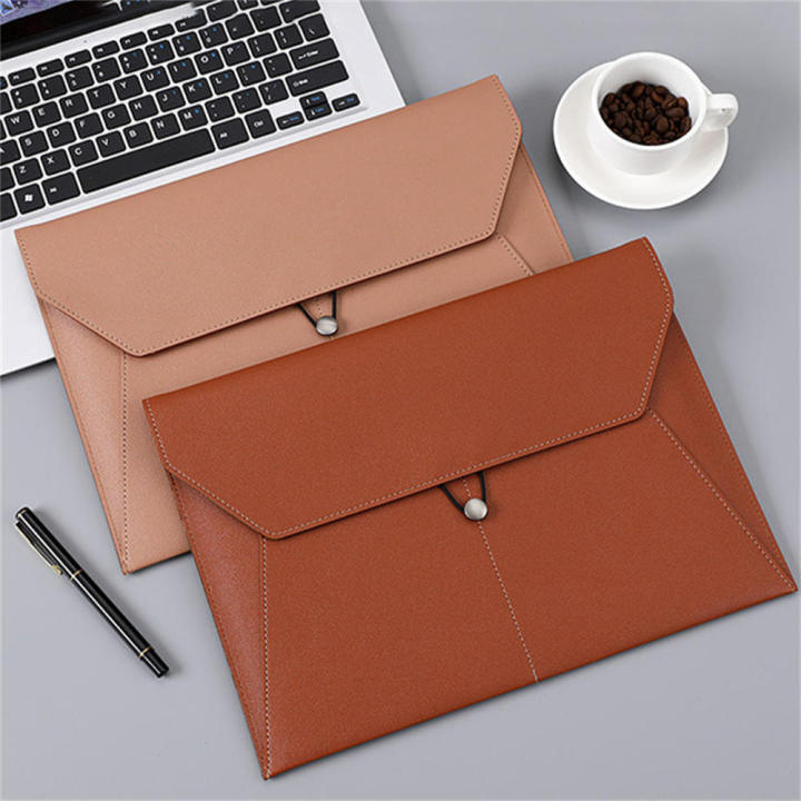 Leather A4 file folders Versatile Black Large capacity Paper storage bag Package Brown Pocket folders for Office supplies Document organization Business meetings Students Home organization