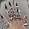 Punk YinYang Ring Set for Women Gothic Black Heart Butterfly Vintage Ghost Silver Color Plated Retro Rhinestone Finger Jewelry. 