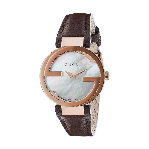 Gucci Interlocking-G Brown Leather Strap Mother of Pearl Dial Quartz Watch  for Ladies YA133516