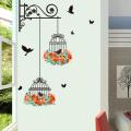 Creative Home Decor Living Room Decals Wallpaper Bedroom Nursery Window Decor Colorful Flower Birdcage Flying Birds Wall Sticker. 