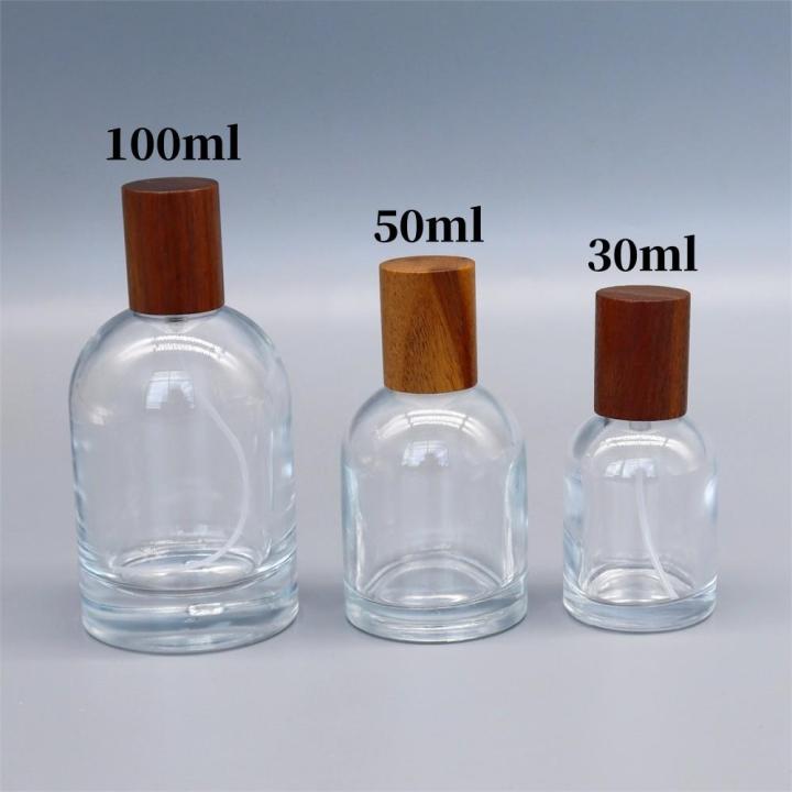 Wood Cap Glass perfume bottle Fine Mist 30ml-100ml Glass material Spray bottle Fine Mist Sub-bottle for Daily use Travel Cosmetic storage