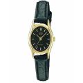 CASIO BLACK DIAL WITH BLACK LEATHER STRAP WOMEN'S WATCH - LTP-1094Q-1ARDF. 