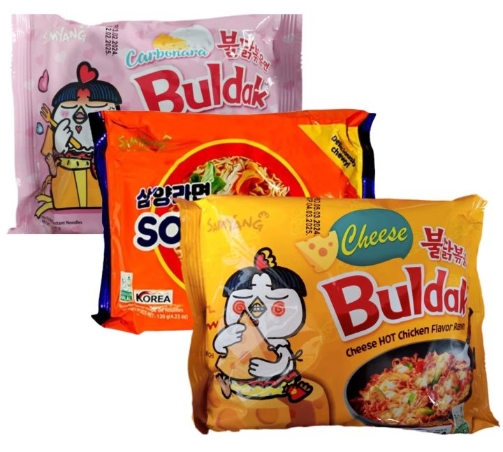 Samyang 3 Different Ramen (Orange+Pink+Yellow) Original + Carbonara Cheesy + Yellow Cheese Noodles, Korean Noodles Imported Noodles