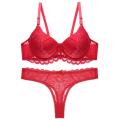 Lace Net Embroidery Double Strips Adjustable Straps Round Cup Bra and Panty Set. 