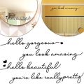 4 Pieces Quote Mirror Decals Set Hello Beautiful Decal Hello Gorgeous Mirror Sticker You Look Amazing Mirror Decals Door Greeting Vinyl Stickers for Mirror Bathroom Home Decor (Black). 