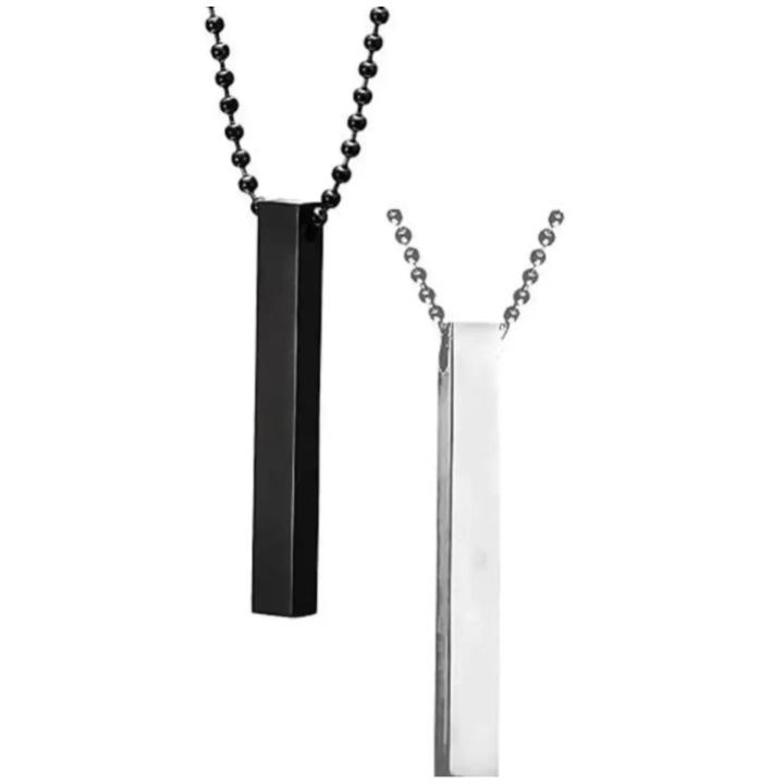 Pack Of 2 Combo 100% Pure Stainless Steel Vertical Bar Necklace/Locket/Chain For Girl Boys Man Woman