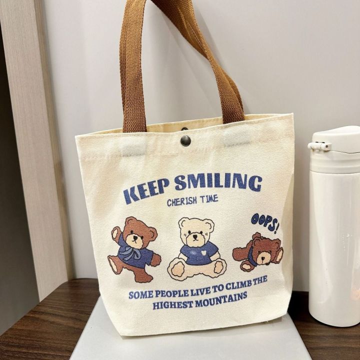 Cute Dancing Bear Women Small Canvas Bag Tote Food Bag Mini Handbags Cute Canvas Bags Cartoon Storage Bag Cartoon Bear Handbags