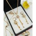 Gold Plated Locket Chain Necklace Bracelet Ring Set with Earrings for Girls & Women 24k Gold complete set. 