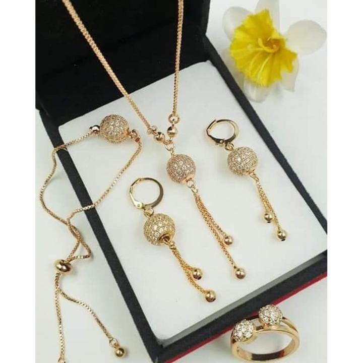 Gold Plated Locket Chain Necklace Bracelet Ring Set with Earrings for Girls & Women 24k Gold complete set