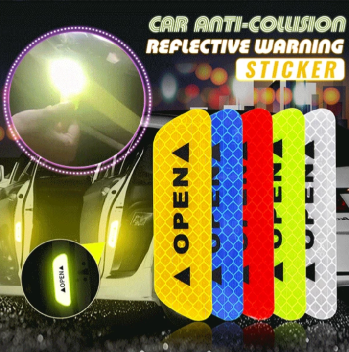 Pack Of 4 - Safety Warning Mark Car Reflective Tape Door Open Signal Stickers For Bikes And Cars