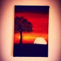 Beautiful sunset canvas handmade painting 20 cm by 50cm. 
