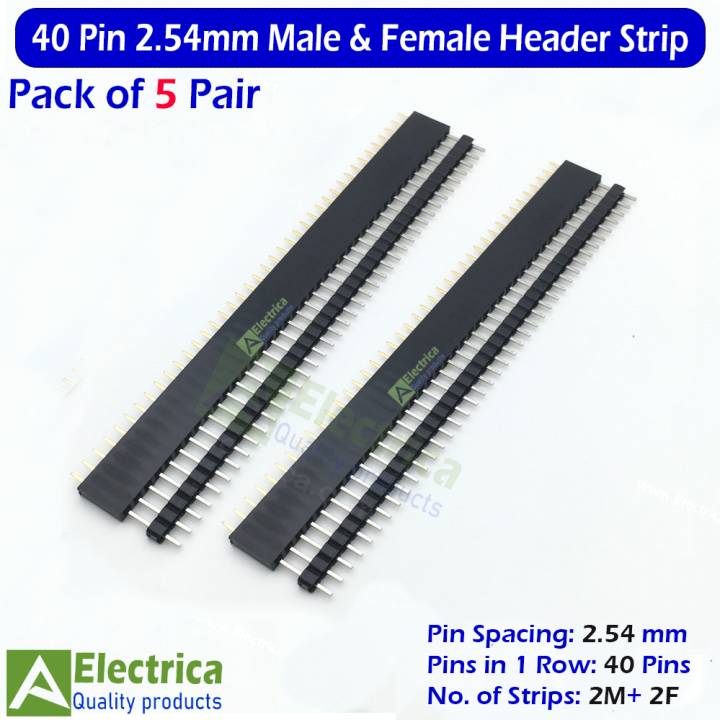 5 pair 40 Pin 2.54mm Single Row Straight Pin Male and Female Header Connector Pin Header Strip for PCB Arduino Diy Projects By Electrica