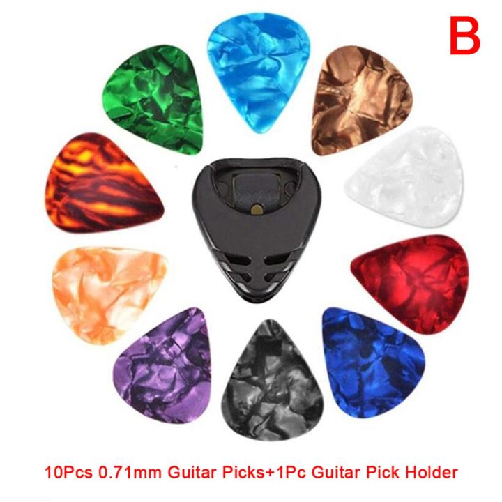 10Pcs Plectrums 1 Pick Holder Electric Celluloid Acoustic Guitar Picks Colorful