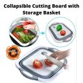 Collapsible Cutting Board with Colander - Foldable Multi-function Kitchen Plastic Silicone Dish Tub - Washing and Draining Veggies Fruits Food Grade Sink Storage Basket- Multicolor. 