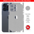 iPhone 15 Pro Max Skin/Wrap 360 Protection Sheet/ Carbon fiber/ Matte/ Transparent/ Lamination Back And Sides Included Camera Skin. 