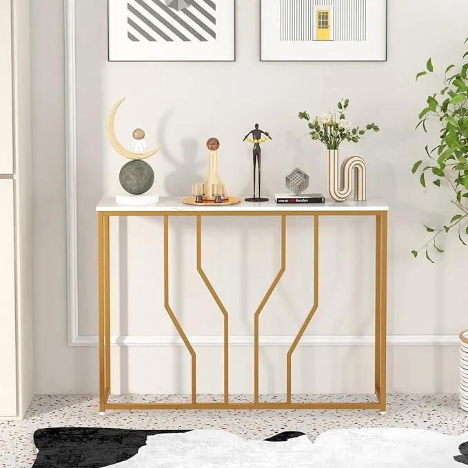 Console Table, 44” Modern Narrow Entryway Table with Faux Marble ...