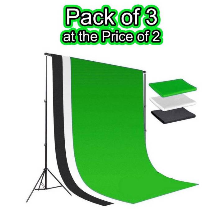 Chroma Key Backdrop Photo Background Video Backdrop Chromakey Ultra key Pack of 3 Colors - Green Black White - 5 x 8 ft with Adhesive wall hanging Clips