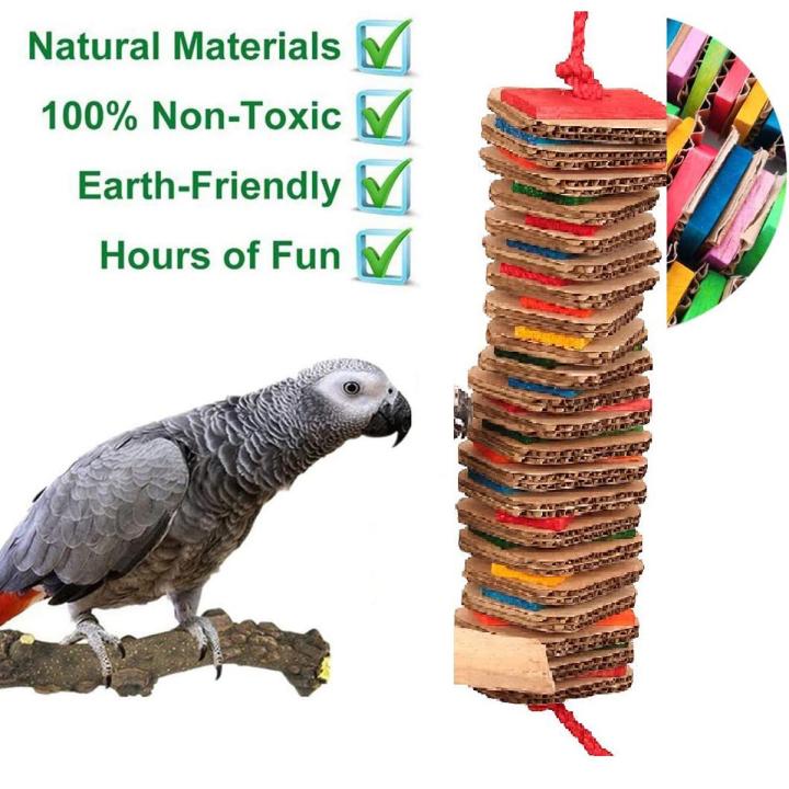 BIRD AMAZON Parrot Toys for Medium Birds, Cardboard Bird Toys African Grey Parrot Toys, Natural Wooden Bird Cage Chewing Toy with Clip for Small Medium Parrots and Birds Cockatiel Conure