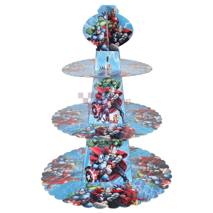 Avengers Cupcake Stand - 12 inch height - 3 Tiers Cupcake Stand - Blue - Boys - Pack Of 1