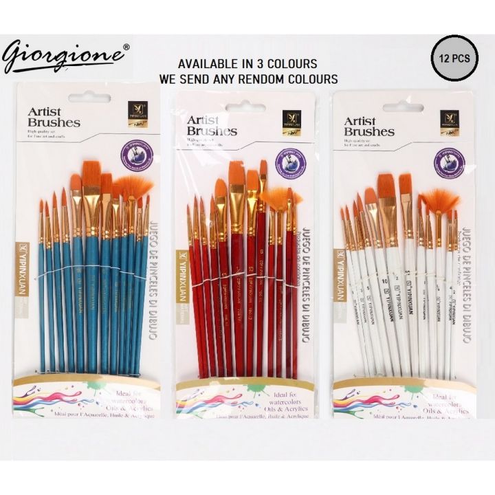 Professional 12pcs Multi Shapes Artist Paint Brush Set Watercolors Acrylic Oil Painting Supply Nylon Hair for All Purpose Artist Professional Kits
