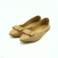 Ladies Black Pumps, Ultra-Light Faux Leather Flat Heel Slip-On with Bow-Tie Decoration, Comfortable and Trendy. 