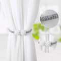 2 PCS Magnetic Pearl Curtain Buckle Magnetic Curtain Tiebacks Convenient Drape Tie European Style Decorative Weave Rope Curtain Rings & Buckles Holder for Window Sheer Blackout Draperies, Braided Straps Ball Buckles,  Parday. 