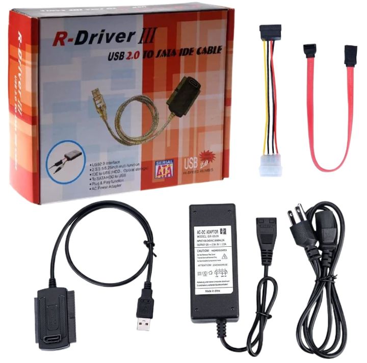 5PCS External AC Power Adapter and SATA/PATA/IDE to USB 2.0 Adapter Converter Cable for Hard Drive Optical Drive